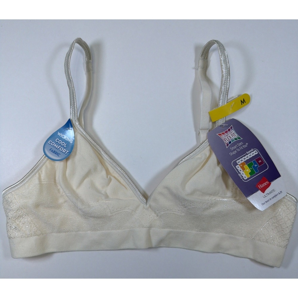 Hanes Ultimate Wireless Bra Soft Padding Seamless Bra Convertible Ivory M DHHU11